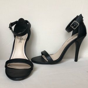 Black ankle strap stiletto sandals